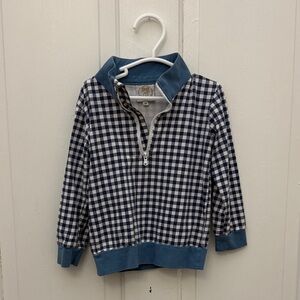 Little Bear Smocks Gingham Half-Zip Pullover with Blue Trim